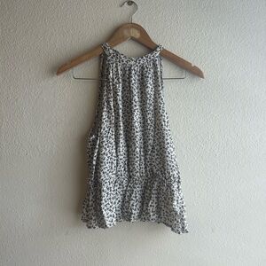 Floral High Neck Black and White Tank Top with Tie Back